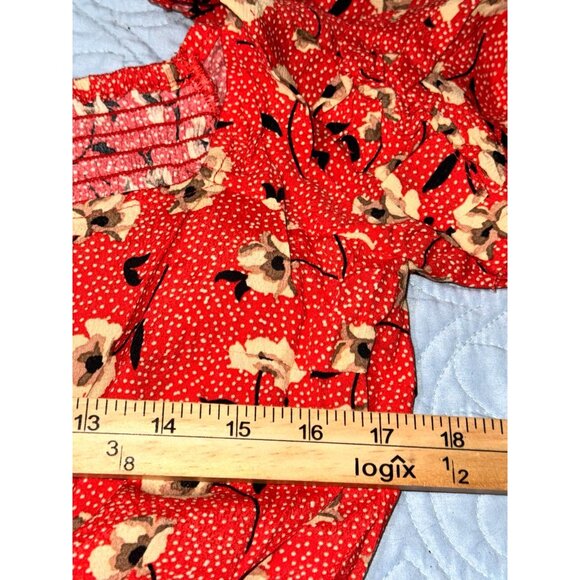 Lovestitch Women's Red Floral Long Sleeve Blouse L With Square Neckline & Peplum - Picture 11 of 11